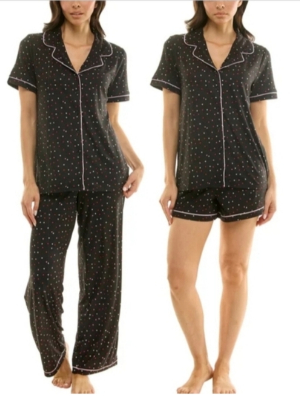 New Jaclyn 3 - Piece Pajama Set Size XL Black With Hearts Shirt Pants Shorts NWT